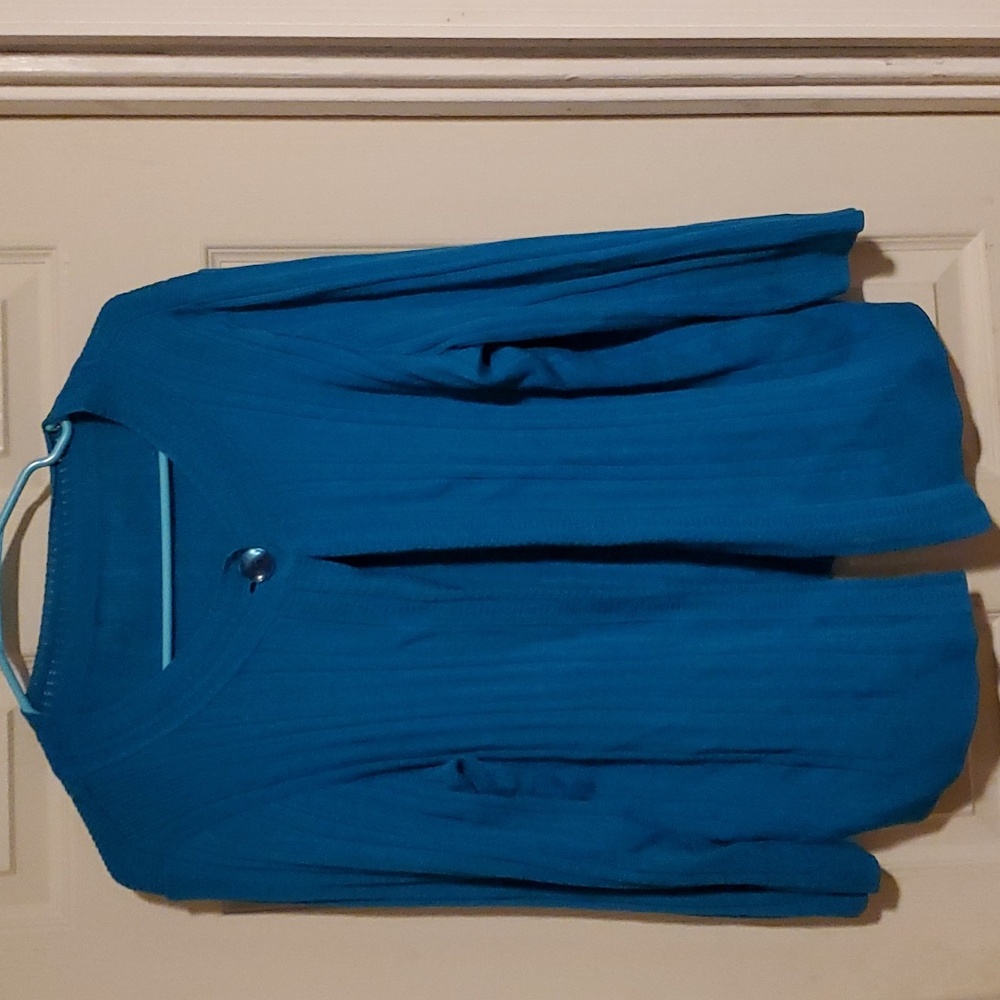 Otter Pop Blue Sweater w/ 3/4 Sleeves. Cotton/Rayon blend. Size 10 est.